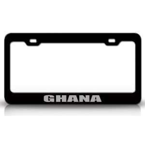GHANA Country Steel Auto License Plate Frame Tag Holder, Black/Silver