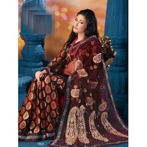  Designer Bollywood Style Brocade & Net Fabric Saree with 