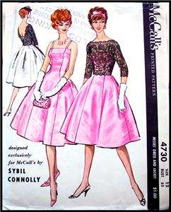 Vintage 1958 Sybil Connolly   Evening Cocktail Dress Sewing Pattern 