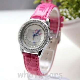 Bowknot Womens Lady Kids Sweet Rose Pink Crystal Watch K061  