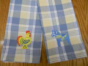 Swedish Dala Horse & Rooster Dish Towels Embroidered  