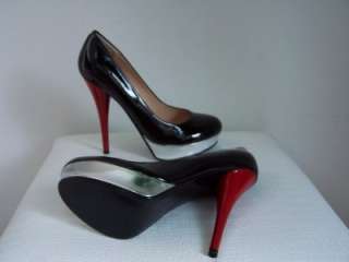 NIB NEW GUESS Black Silver Red BRAYAN SIZES 7 10 Patent Pumps Shoes 