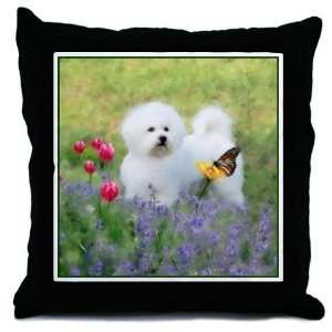  Bichon and Butterfly Pets Throw Pillow by 