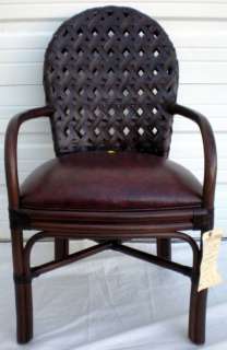 Bryan Ashley Rattan Arm chair Dark Brown Leather Wood N  