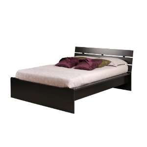  Queen Size Platform Bed with Integrated Headboard in Black 