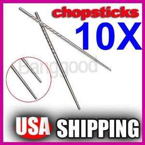10 Pairs 20PC Chinese Stylish Stainless Steel Chop Sticks Chopsticks 