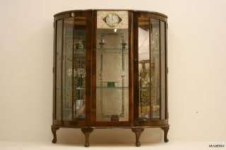 Walnut 1940s China Cabinet / Display Case with Built in Clock  