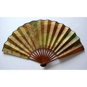  Chinese Art Painting Calligraphy Bamboo Fan People 