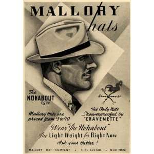 1938 Ad Mallory Hats Nokabout Cravenette Stylish Clothing Accessories 
