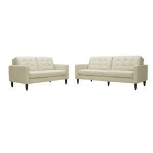   Studio Caledonia Cream Leather Modern Sofa Set By Wholesale Interiors
