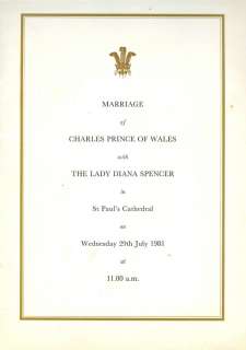   DianaORIGINAL WEDDING PROGRAM FROM ST. PAULS 1981 CEREMONY  