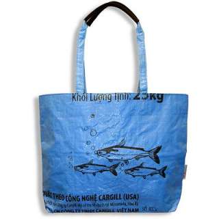 Eco Tote Recycled Rice Bag Fish STOPstart Cambodia Green  Tote Bags 