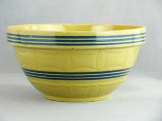 Vintage Stoneware Yellow Ware Blue Banded Mixing Bowl  
