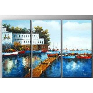 Boats on the Pier  Modern Abstract Art Work Hand Painted Oil 