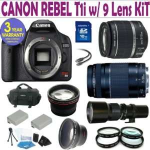 Canon Rebel T1i (EOS 500D) 9 Lens Deluxe Kit with EF S 18 55mm f/3.5 5 