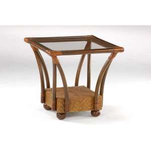 Night & Day Rattan Floral Tulip End Table in Honey Glaze 
