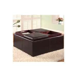 Ottomans Square Faux Leather Storage Ottoman With Tray Tops  