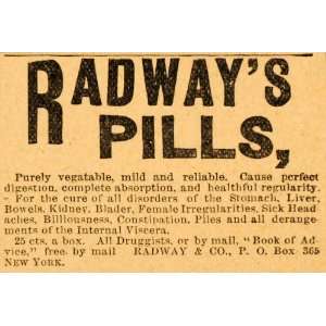  1894 Ad Radways Pills Intestinal Issues Bladder Kidney 