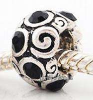 Silver with BLACK CZ European Beads Charms  