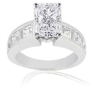  2 Ct Radiant Cut Diamond Engagement Ring 14K WHITE GOLD H CUT 