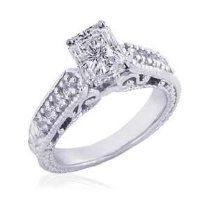  0.85 Ct Radiant Cut Diamond Engagement Ring Pave Set 14K CUT 
