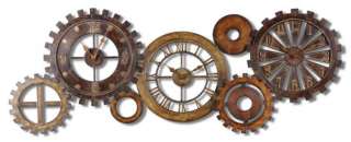 Rusty Gears Steampunk Three Face Wall Clock  