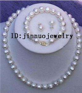 8MM Real Cultured Pearl Necklace Bracelet Earring Set  