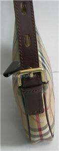 BURBERRY Haymarket Check Chocolate Leather Pochette Zip top Shoulder 