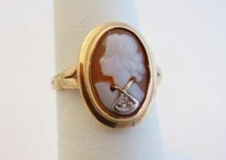 Antique 10K Cameo w/ Diamond Necklace Ring  