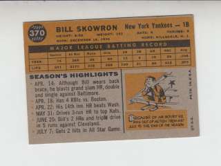 BILL SKOWRON #370 N. Y. Yankees 1st Base 1960 Topps Ex  