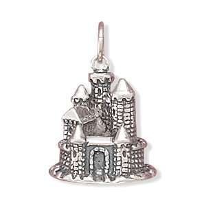  Sterling Silver Castle Charm with 18 Steel Chain Jewelry