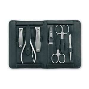 TopInox Stainless Steel Manicure Set for Men in a Black Leather Case 