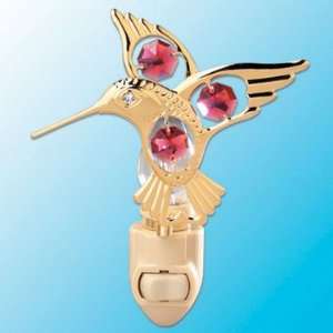    24k Gold Hummingbird Night Light   Red Swarovski Crystal Baby