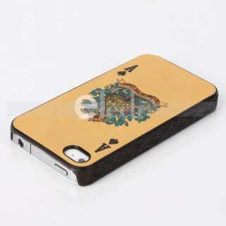 Hard Plastic Case Cover for iPhone 4 4G Gold Poker Spad A Black Frame 