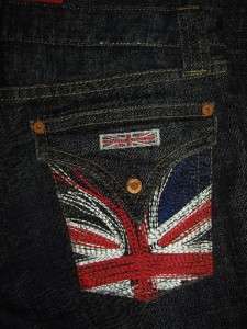 Hudson Jeans Dark Denim Capri Jeans British Flag Flap Back Pockets 