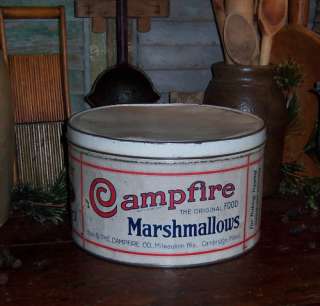 Prim Antique Vtg 5 lb. Campfire Marshmallow Tin Can  