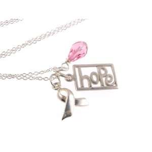    Hope Breast Cancer Awareness Pink Crystal Necklace Jewelry