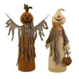  Set of 2 Spooky Halloween Standing Ghost and Pumpkin Decor 