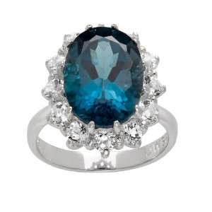   Ceylon Sapphire and Created White Sapphire Princess Ring, Size 8