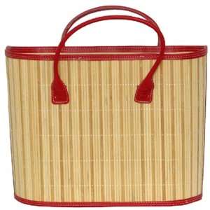  Split Bamboo Beach Bag with Canvas Lining and Leatherette 