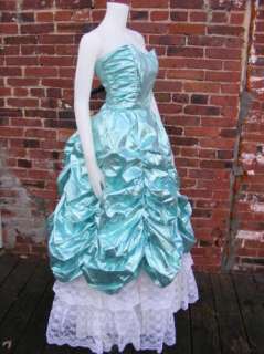vtg 80s metaillic green southern belle PROM DRESS S  