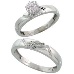 10k White Gold Diamond Engagement Rings Set for Men and Women 2 Piece 