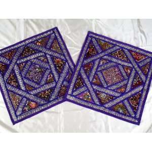 Purple Sari India Decorative Sofa Throw Bead Pillows  