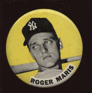 1960s PM 10 Stadium Pin Roger Maris Yankees Yellow EX+  