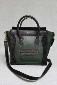 Celine Nano Forest Green Tricolor Smooth Leather Luggage Messenger Bag 