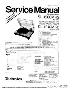 Technics SL 1200MK2 Turntable Service Manual PDF format  