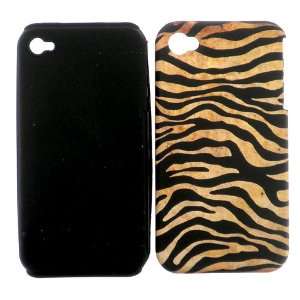 4S HYBRID DUAL LAYERS COVER CASE PERFECT FIT  BLACK AND BROWN ZEBRA 