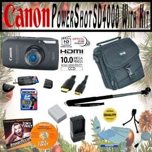  Canon PowerShot SD4000IS 10MP Digital Camera (Black) with 