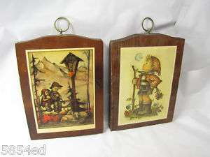 Vintage Pair Of Hummel Pictures Mounted On Wood  