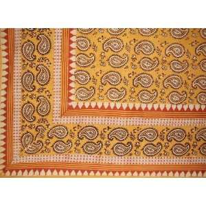   Block Print Primitive Paisley Tapestry Spread Saffron